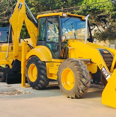 74.6kW JCB 4CX Cargador usado Amarillo 4378kg Elevador de segunda mano Cargador de retroexcavadora Rueda en movimiento